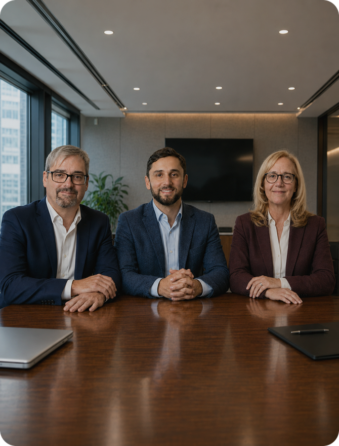 Three members of the Stonebridge Tax Resolutions team at a boardroom table