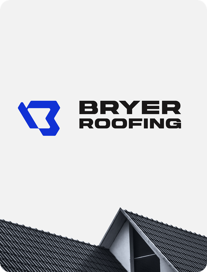 The Bryer Roofing wordmark beside a close-up of a dark tiled roof peak