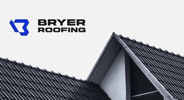 The Bryer Roofing wordmark beside a close-up of a dark tiled roof peak