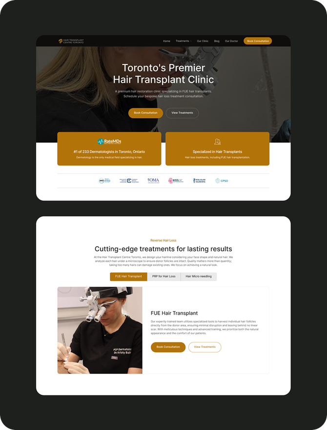 Screens and campaign creative from the Hair Transplant Centre Toronto work