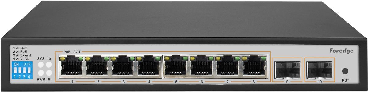 FOREDGE AI2010GX 8 PORT GBIT POE + 2 PORT SFP 96W LAYER 2 YÖNETİLEBİLİR POE SWITCH HARİCİ POWER DM