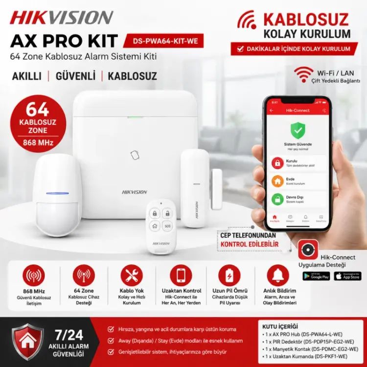 Model: DS-PWA64-KIT-WE HIKVISION Kablosuz AX PRO Kit ( 64 Zone, 868MHz ) / DS-PWA64-KIT-WE