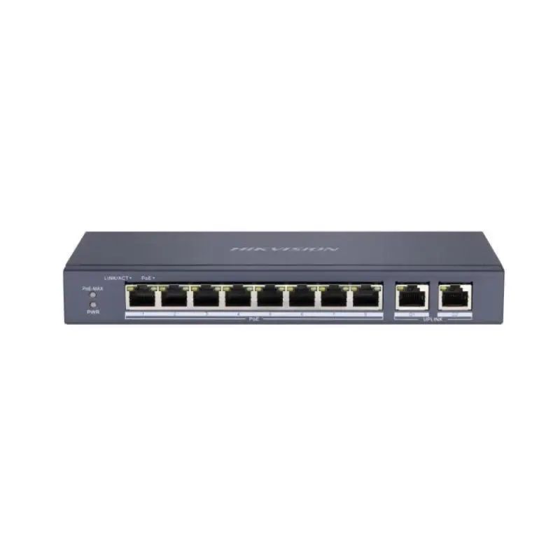 Model: DS-3E0310P-E/M Hikvision DS-3E0310P-E/M 8 Port PoE Switch – 2 Gigabit Uplink, 60W, 300m Extend, Metal Kasa