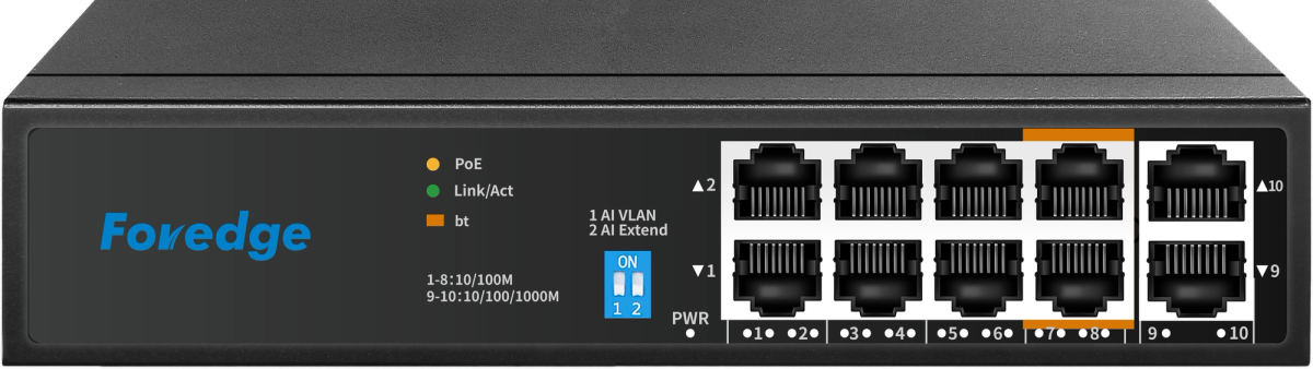 FOREDGE AI8082M 8 PORT 10/100M POE + 2 PORT GBIT UPLINK 96W POE SWITCH