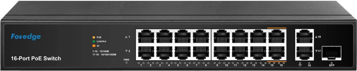 FOREDGE AI8016M 16 PORT 10/100M POE + 2 PORT GBIT UPLINK + 1 PORT SFP 150W POE SWITCH