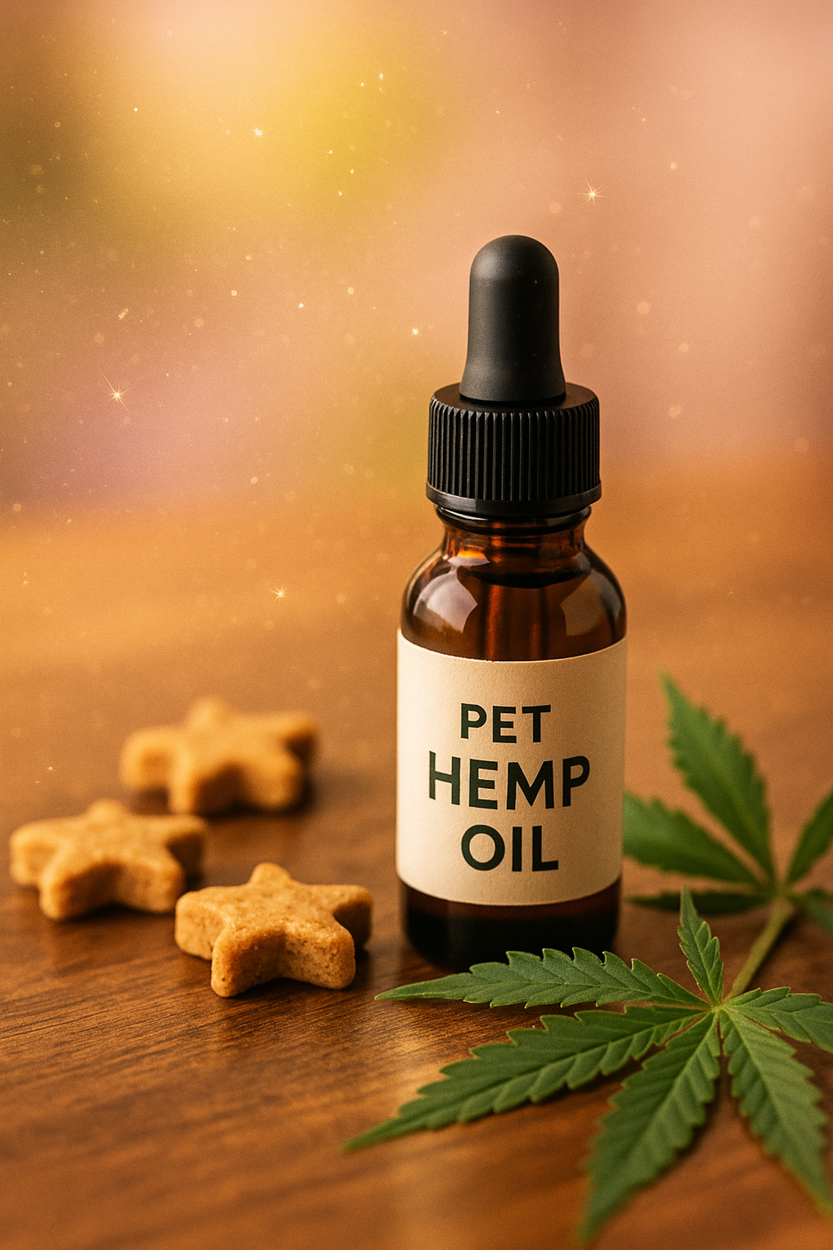 Hemp oil dropper beside treats