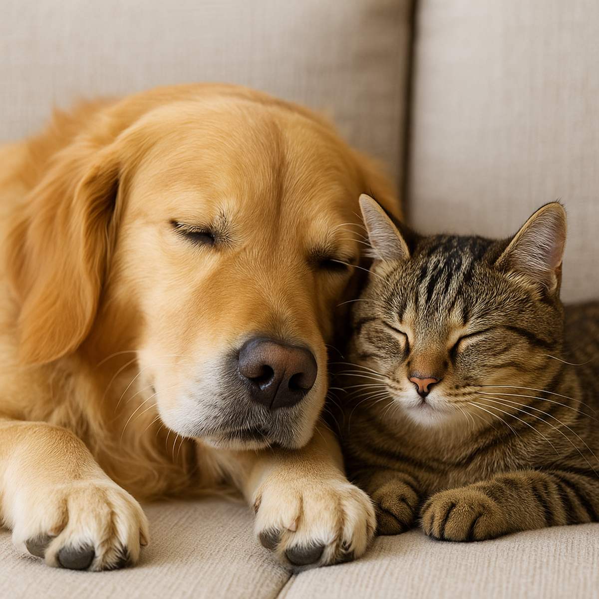 Calm dog and cat together