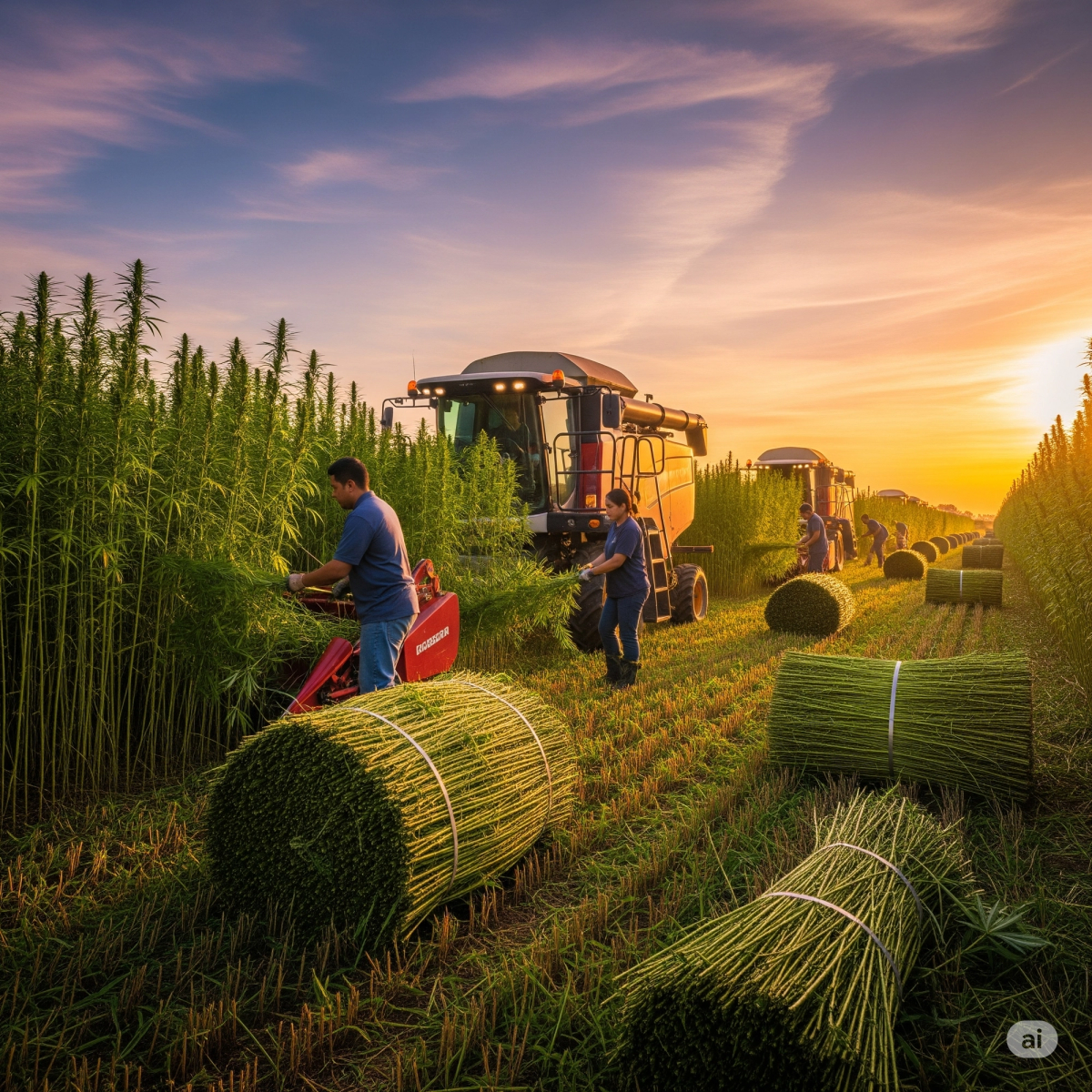 men working in field hemp