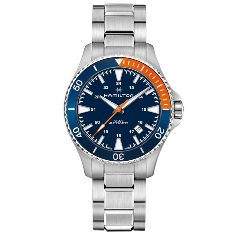 Khaki Navy Scuba Auto Blue Dial Orange Accents