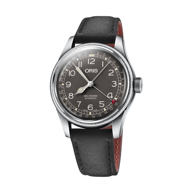 Big Crown Pointer Date Steel Black Dial Black Strap