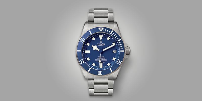 Tudor Pelagos with blue dial and in-house movement viewed from the front on bracelet