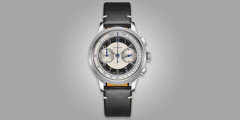 Longines Heritage chronograph bi compax white and black dial leather strap