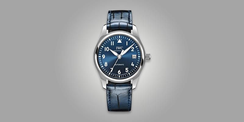 IWC 36mm Pilot's watch blue dial and leather strap