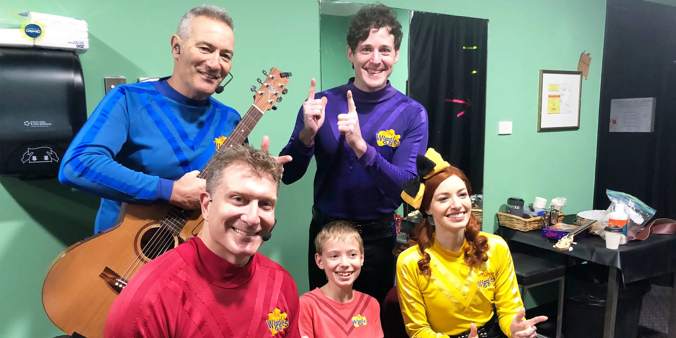 Make-A-Wish Australia wish kid Ben backstage with The Wiggles