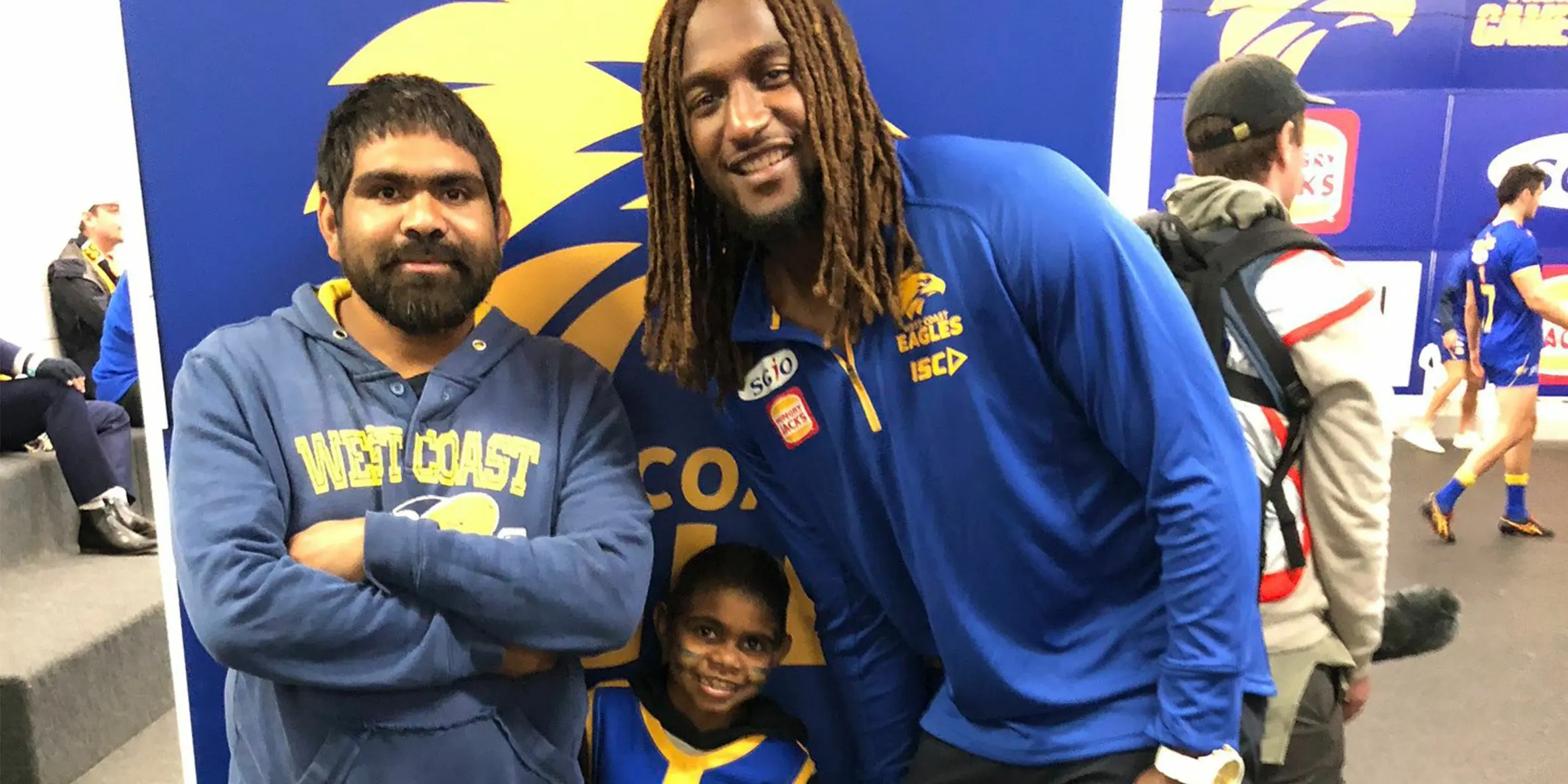 Make A Wish Australia Children's Charity - Edgar on his wish with Nic Naitanui and the West Coast Eagles AFL team