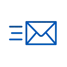 icon of an envelope being sent in blue