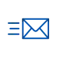 icon of an envelope being sent in blue