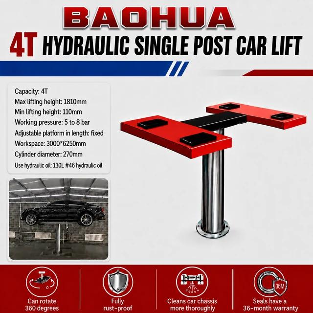 BAOHUA 4 ton hydraulic single-post car wash lift