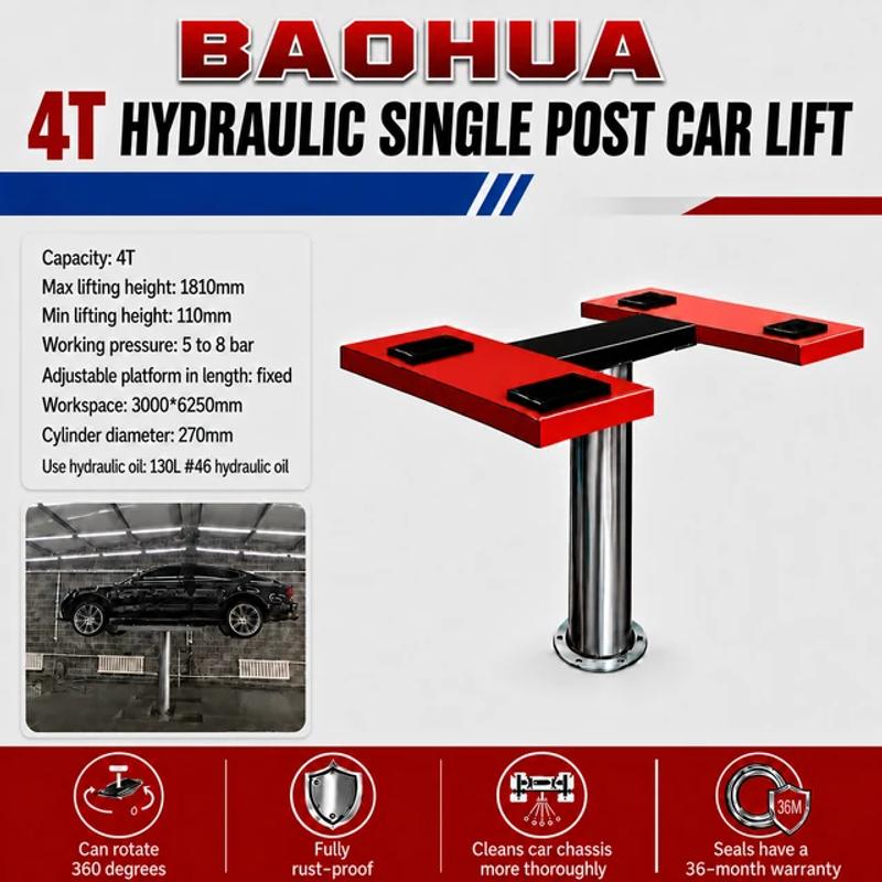 BAOHUA 4 ton hydraulic single-post car wash lift