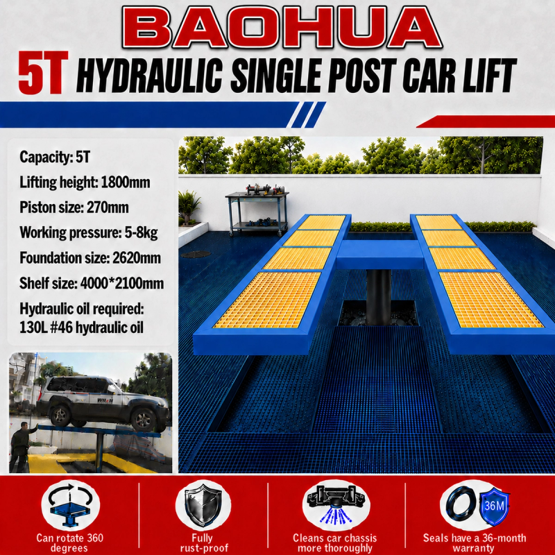 BAOHUA 5 ton single-post car wash lift installed in a wash bay