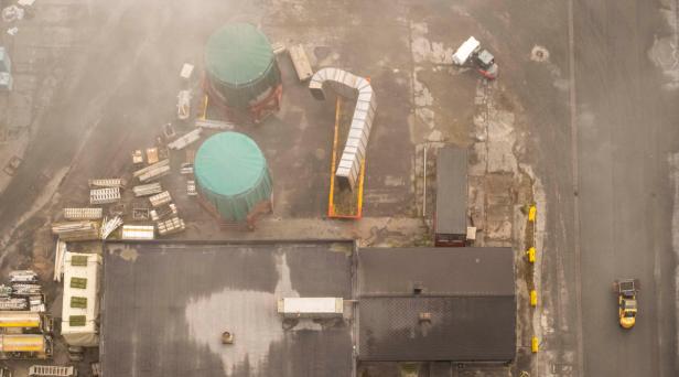 Dronebilde over industriområdet på Herøya