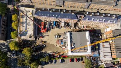 Bildet viser byggeplass ovenfra ved Trondheim katedralskole