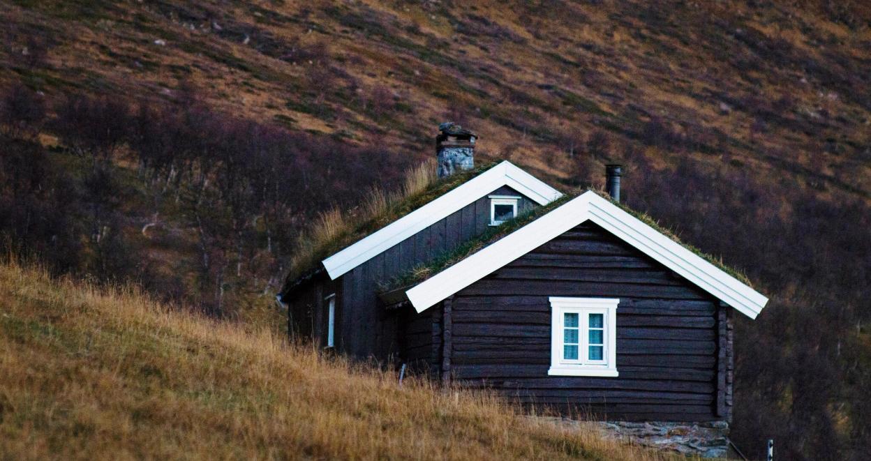 Ei ensom laftehytte i myrlandskap