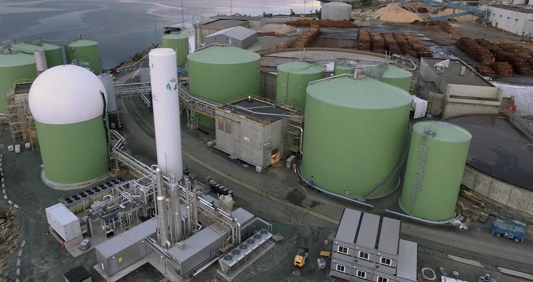 Flyfoto av biogassanlegg