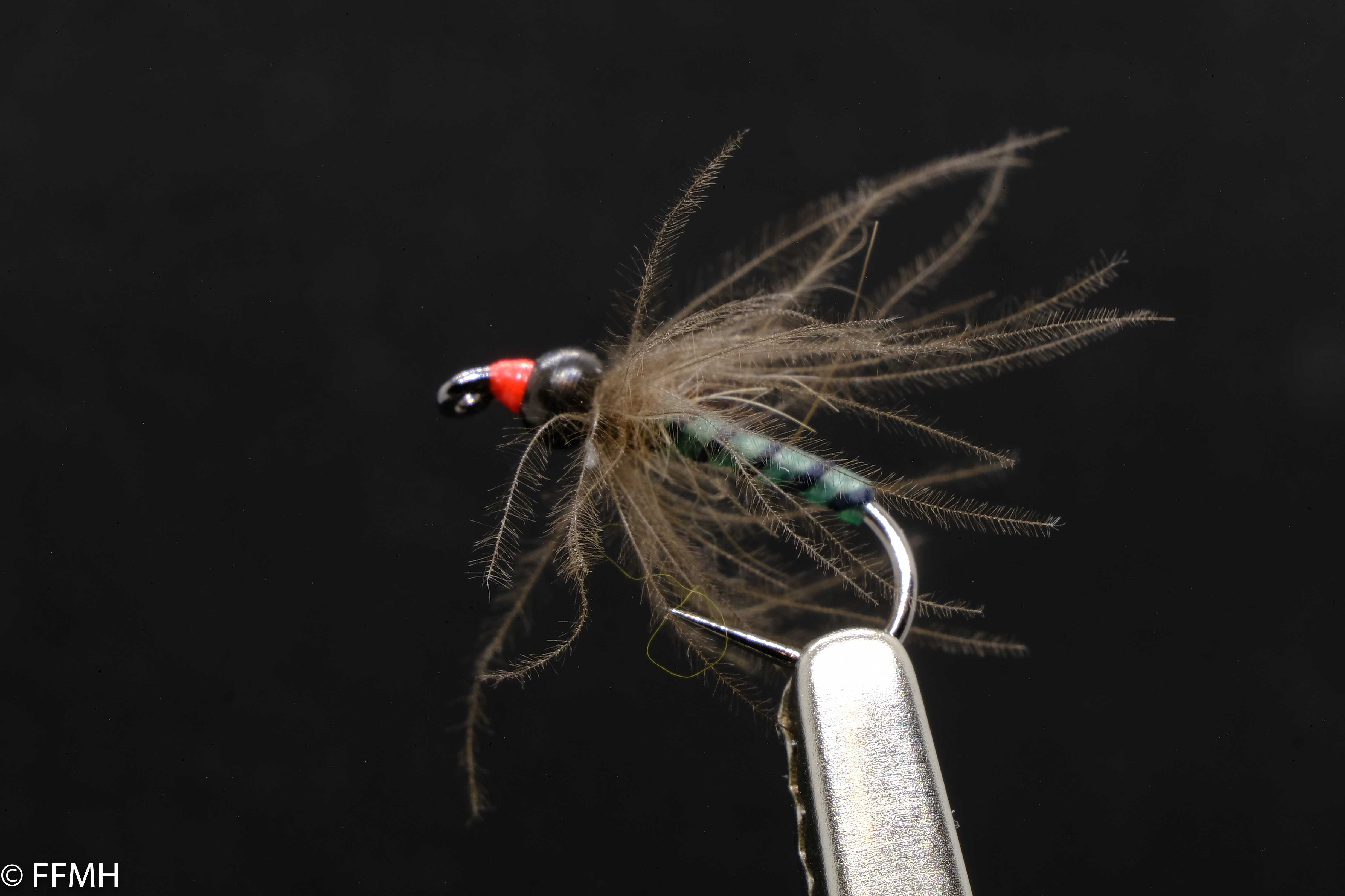 Black Head Red Nose – elegante Nymphe mit schwarzem Kopf, roter Nasenspitze, zart segmentiertem Körper und lebendiger Hechel, perfekt für sensible Forellen bei klarem Wasser