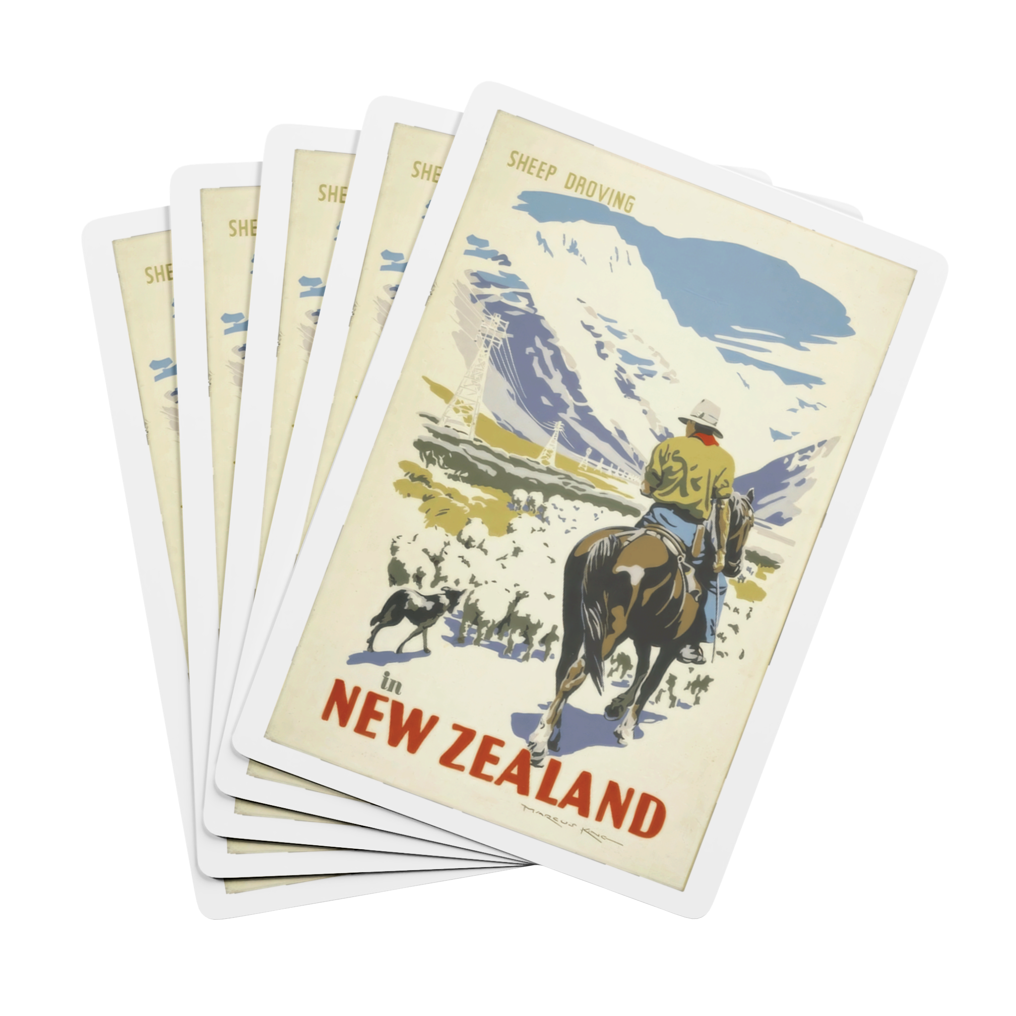 Retro New Zealand Travel Playing Cards Pack - Sheep Droving