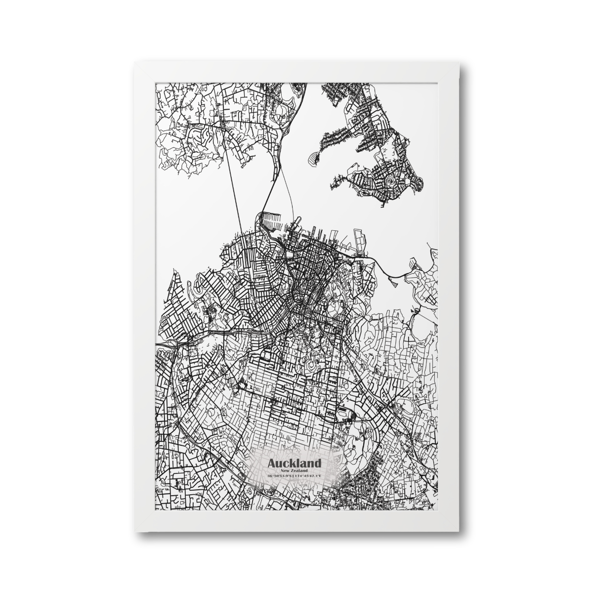 Auckland New Zealand Map - Framed Print - black on white