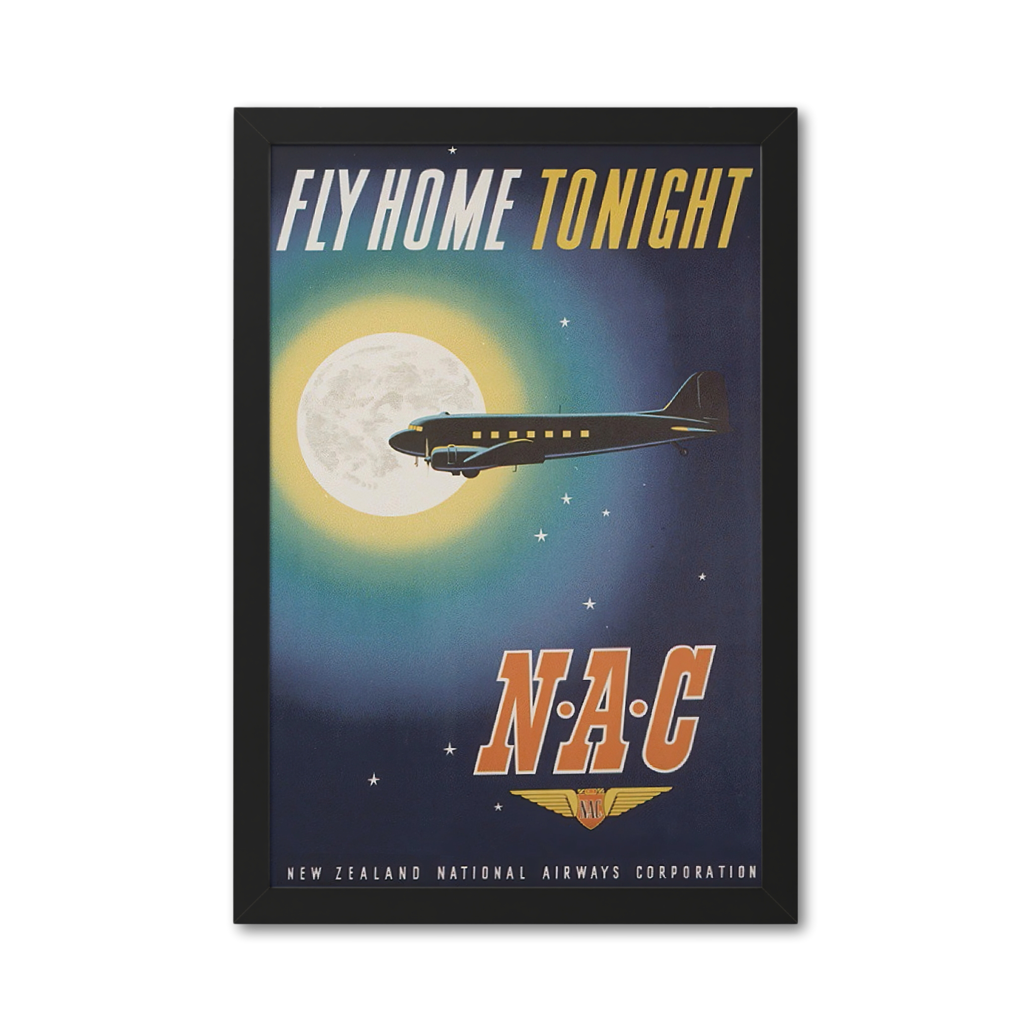 Vintage NAC New Zealand Airways Poster Print - Retro Airline Wall Art - National Airways Corporation Travel Decor