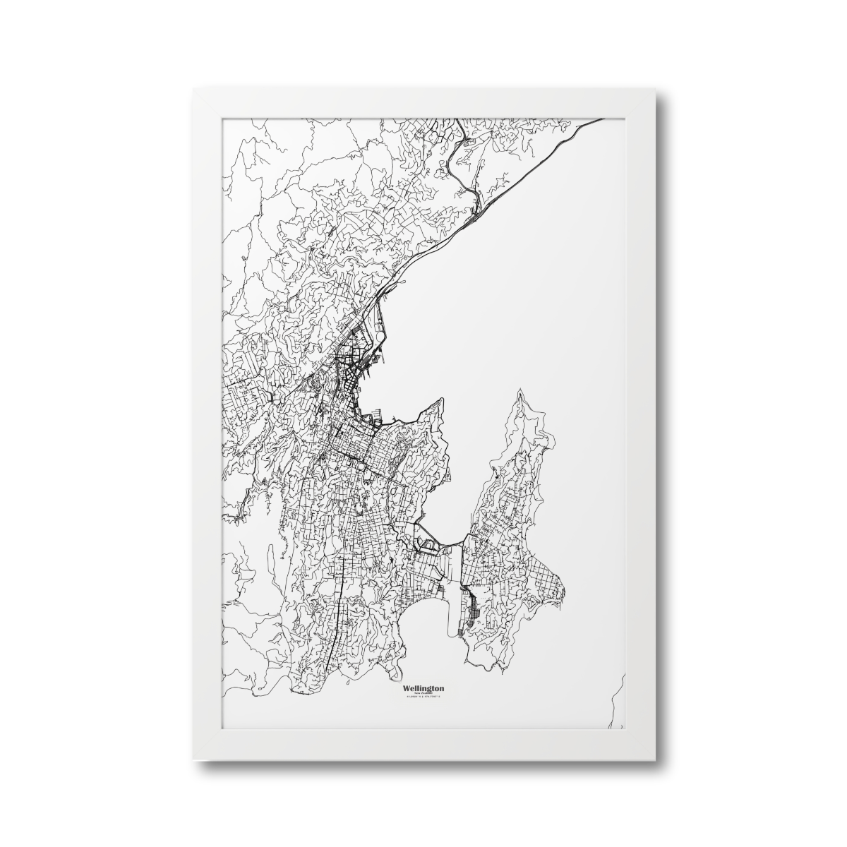 Wellington New Zealand Map - Framed Print - black on white
