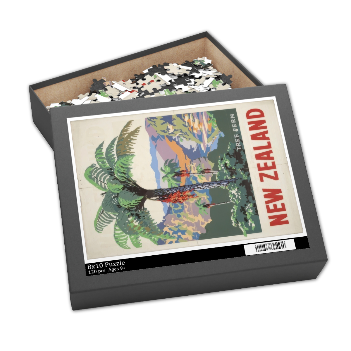 Tree Fern - Retro New Zealand Travel Poster Jigsaw Puzzle