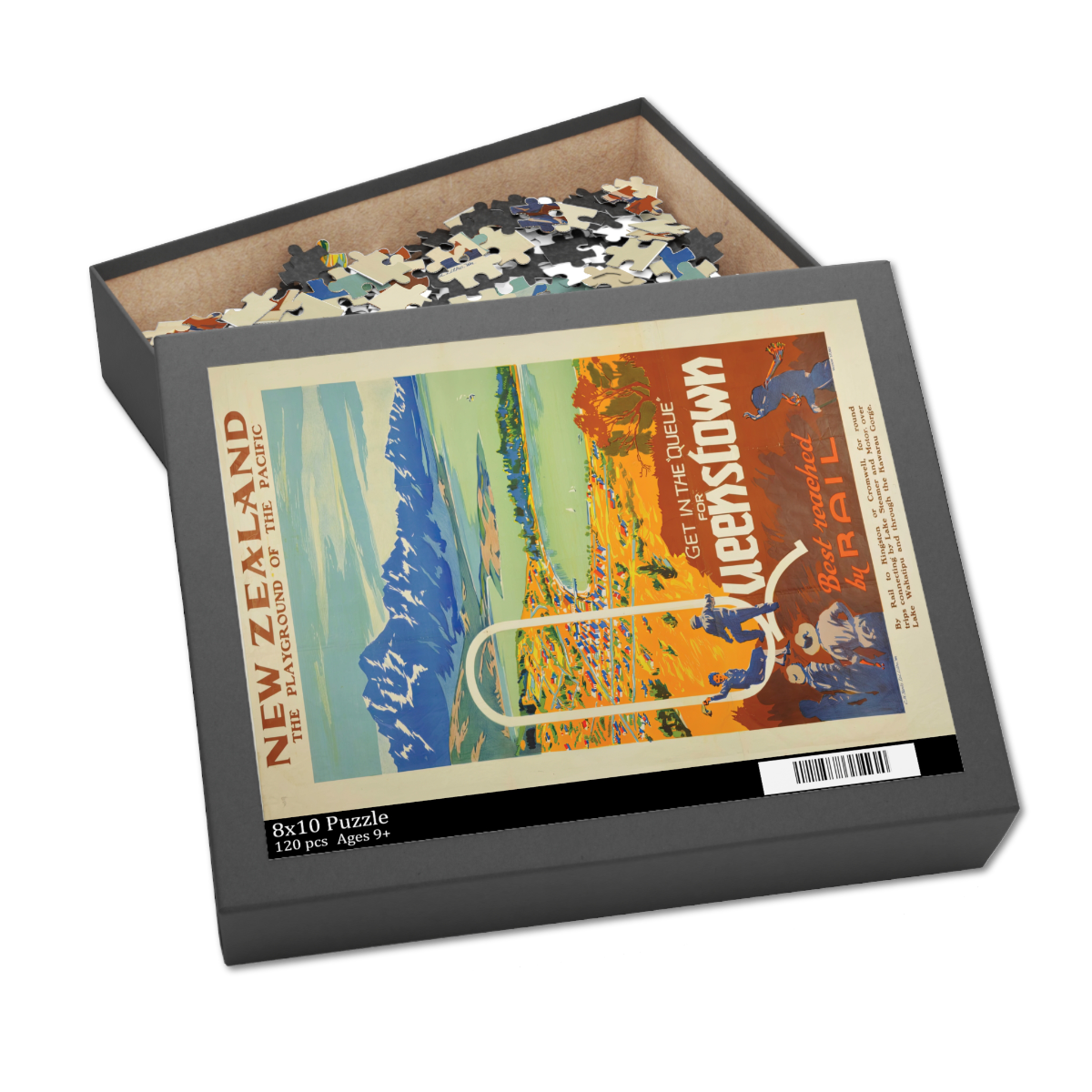 Queenstown by Rail - Retro New Zealand Travel Poster Jigsaw Puzzle