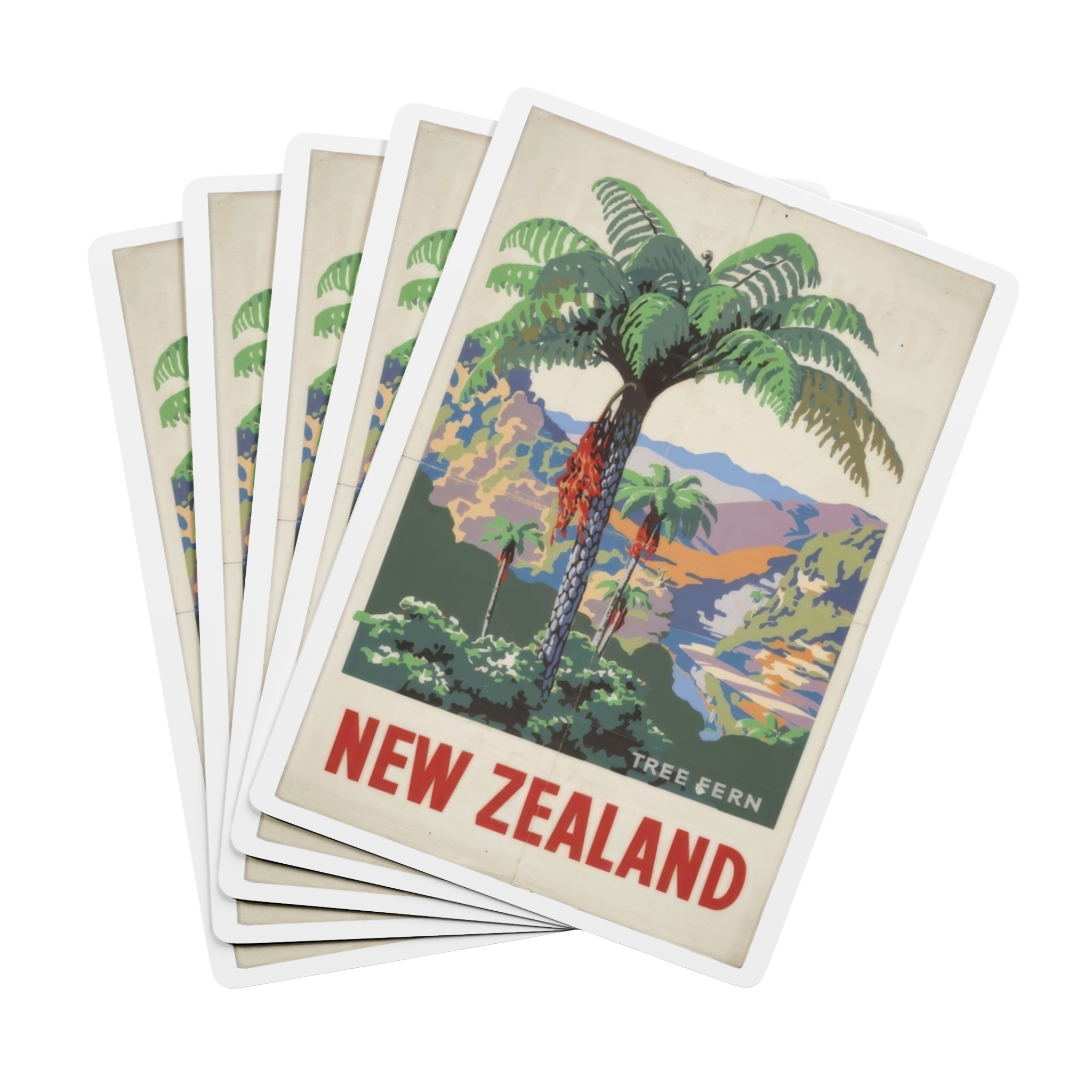 Retro New Zealand Travel Playing Cards Pack - Tree Fern