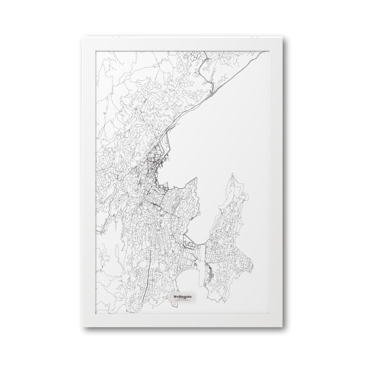 Wellington New Zealand Map - Framed Print - black on white