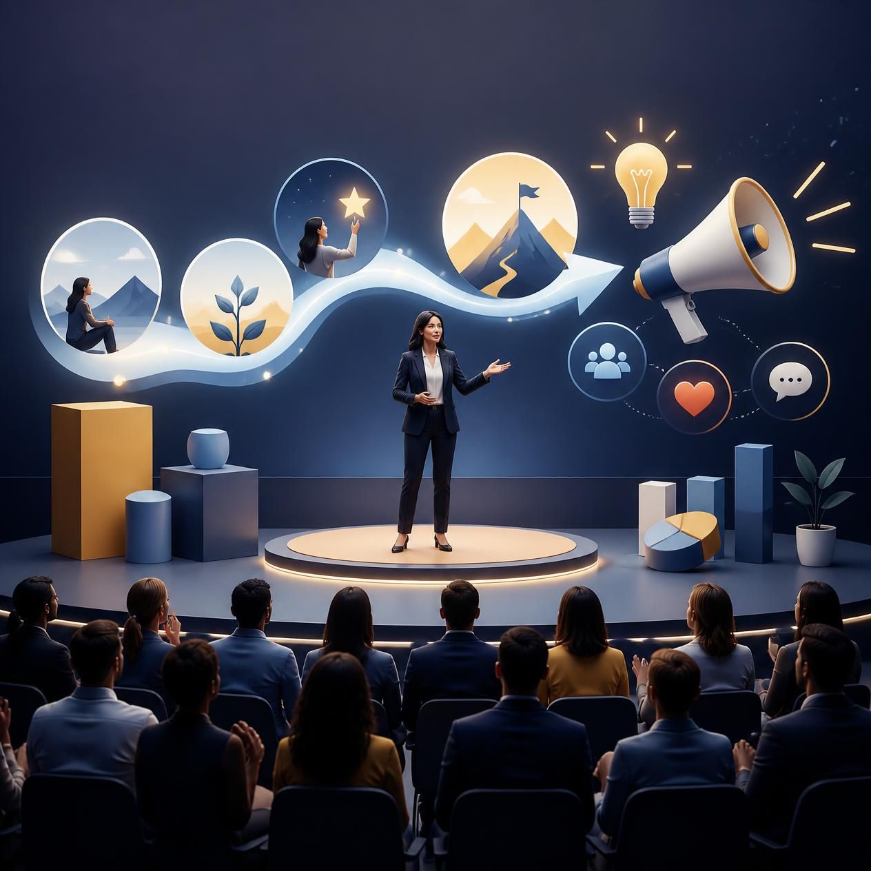 Presentation stage with communication elements