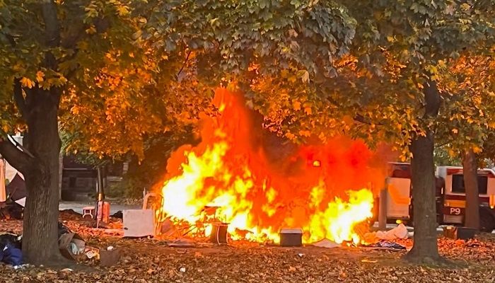 Encampment debate intensifies after firearm pieces found in Delta Park tent fire photo