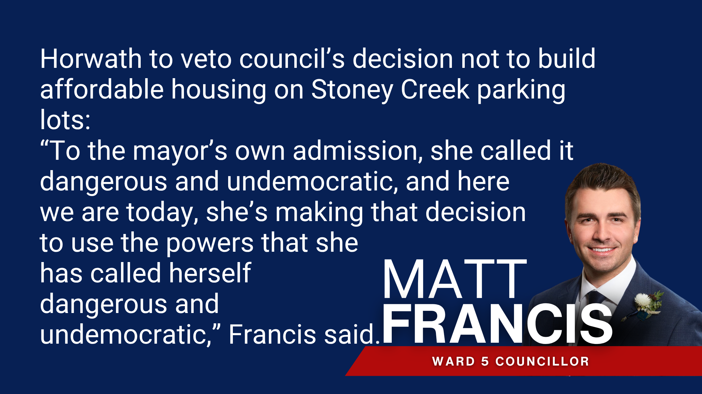 Horwath to veto council’s decision not to build affordable housing on Stoney Creek parking lots photo