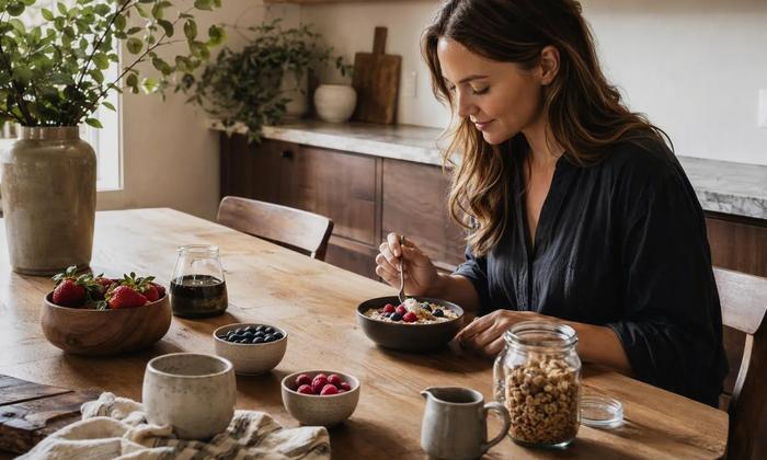 Yogurt, oats and berries ready for breakfast