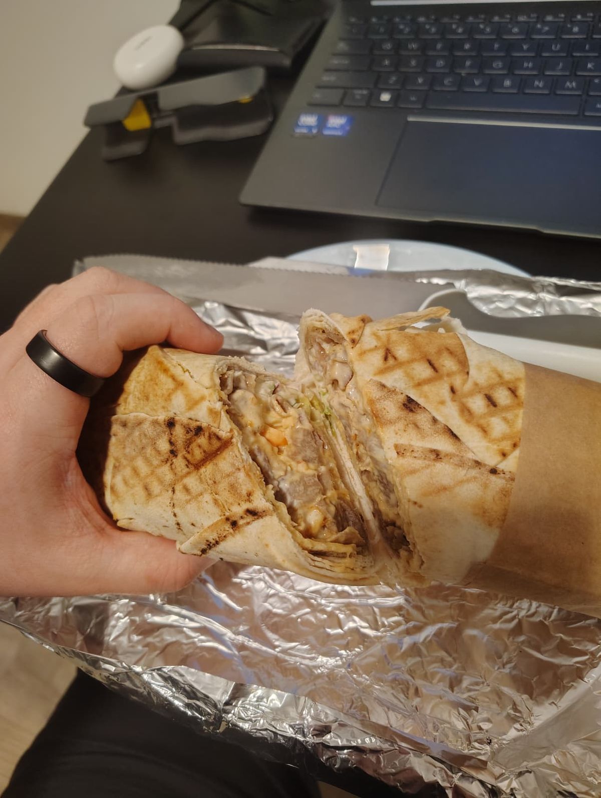 The insides of a kebab cut down the middle