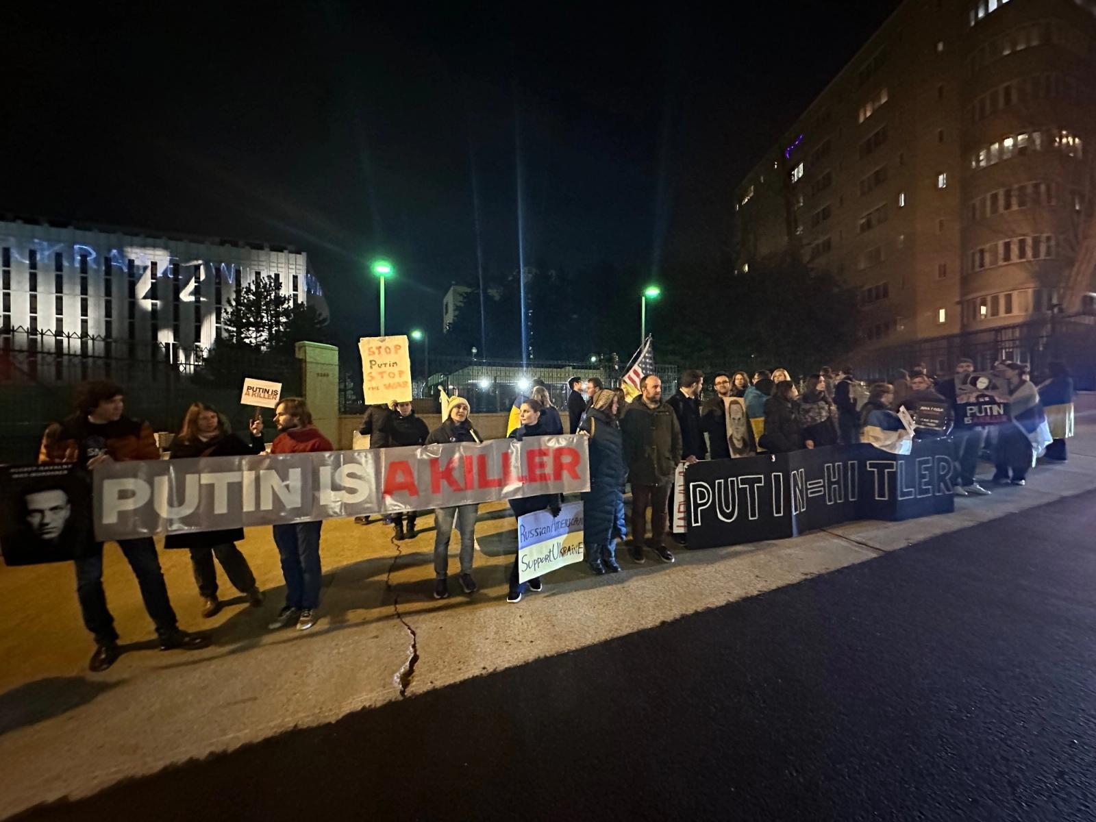 A protest outside the Russian Embassy in Washington on February 23, 2024, marking the second anniversary of the start of Russia’s war against Ukraine