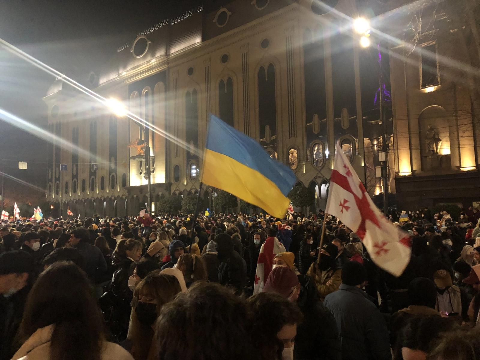 Crowds protested in Tbilisi, Georgia, after Russia’s Invasion of Ukraine in 2022