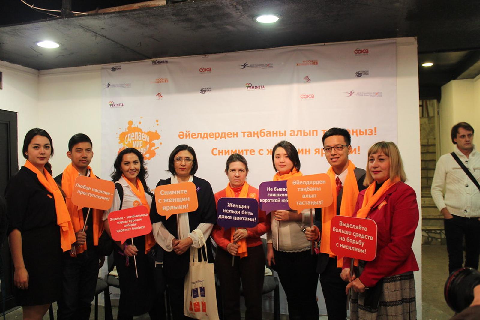 Kazakh survivors of domestic violence at a conference on domestic abuse in November 2016 