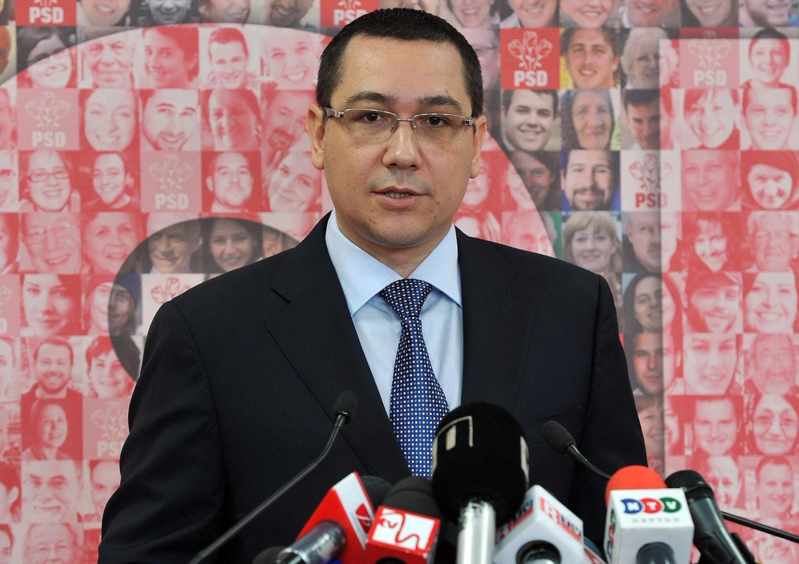 Victor Ponta, a Romanian Presidential Candidate, speaks at a press conference.