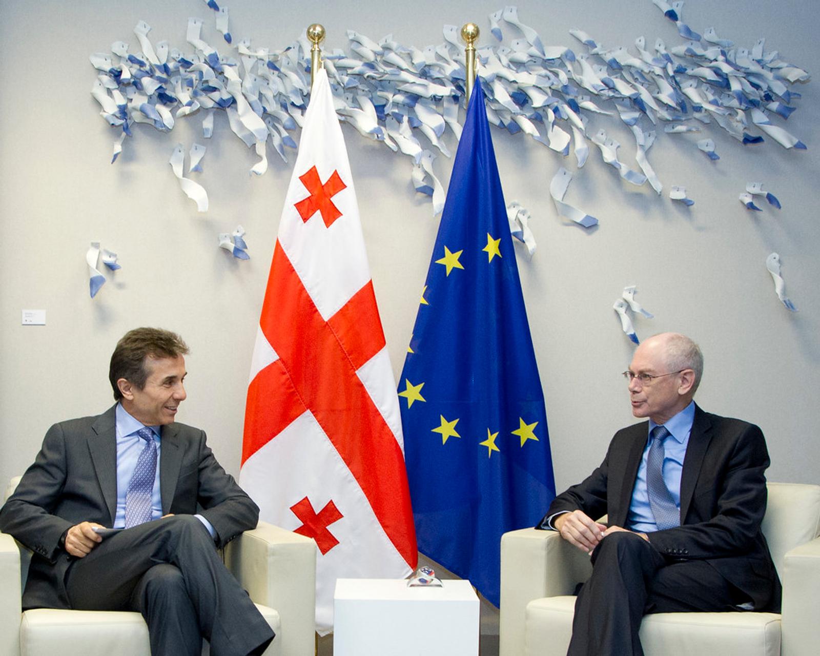 Then-Prime Minister of Georgia, Bidzina Ivanishvili, meeting with then-President of the European Council, Herman Van Rompuy, in 2012