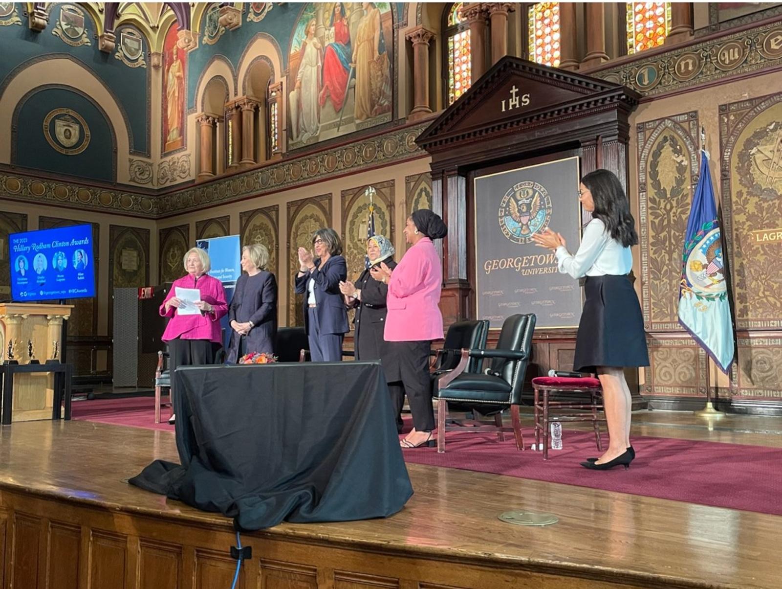 Former Secretary Clinton Honors Christiane Amanpour, MECA Activists at Georgetown University’s Hillary Rodham Clinton Awards