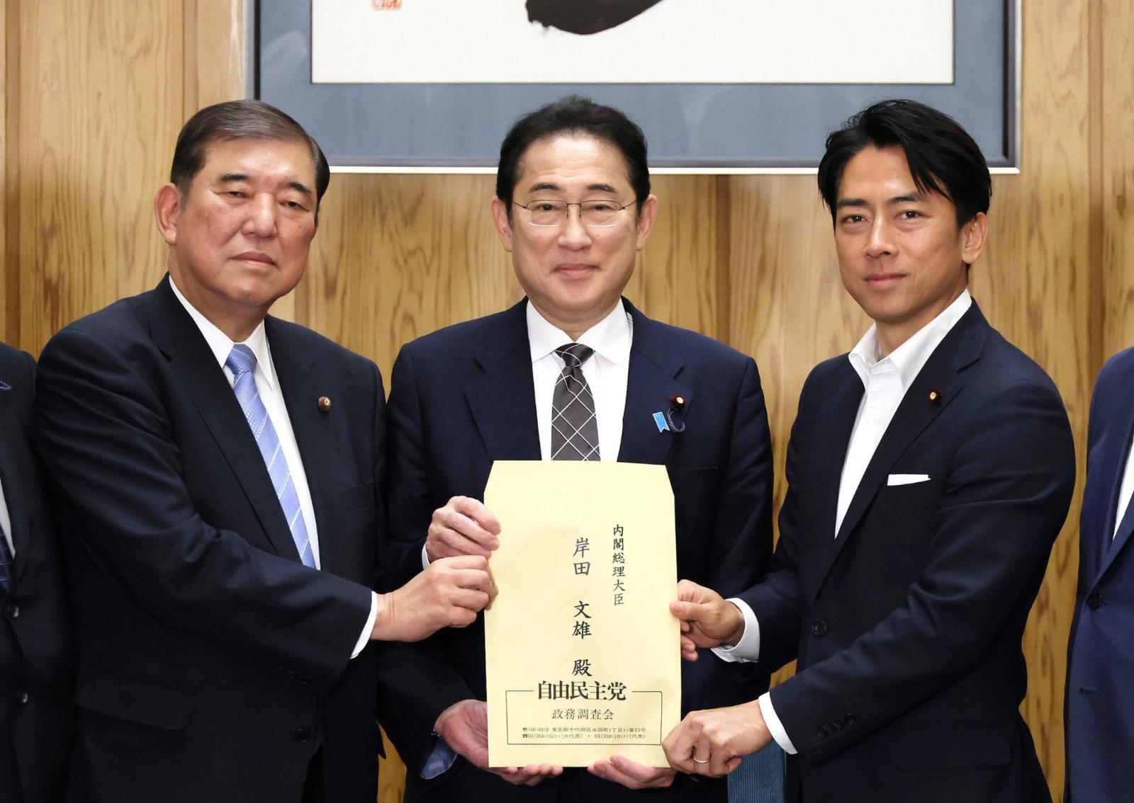 Pictured from left to right are: the new Prime Minister Shigeru Ishiba; Ishiba’s predecessor, Fumio Kishida; and Shinjiro Koizumi, who placed third overall in the recent leadership election