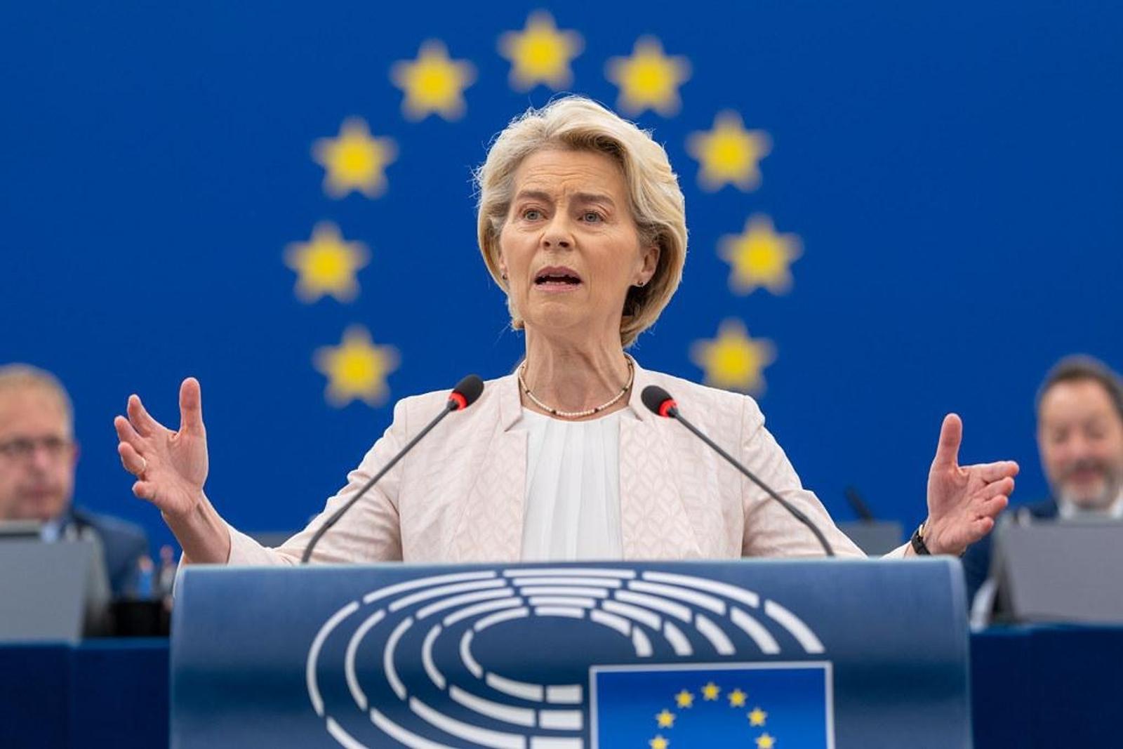 Ursula von der Leyen speaking at the European Parliament